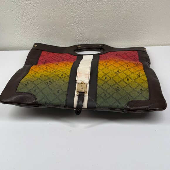 Y2K L.A.M.B. Carlisle Rasta Ombre Foldover Clutch Canvas Leather Trim - Picture 8 of 14